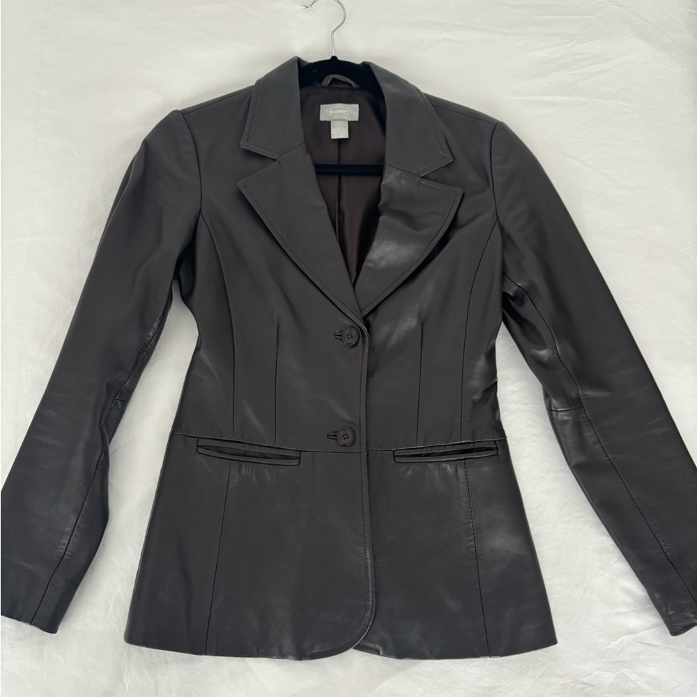 Chocolate Brown Leather single breasted blazer size XS.  Old Navy